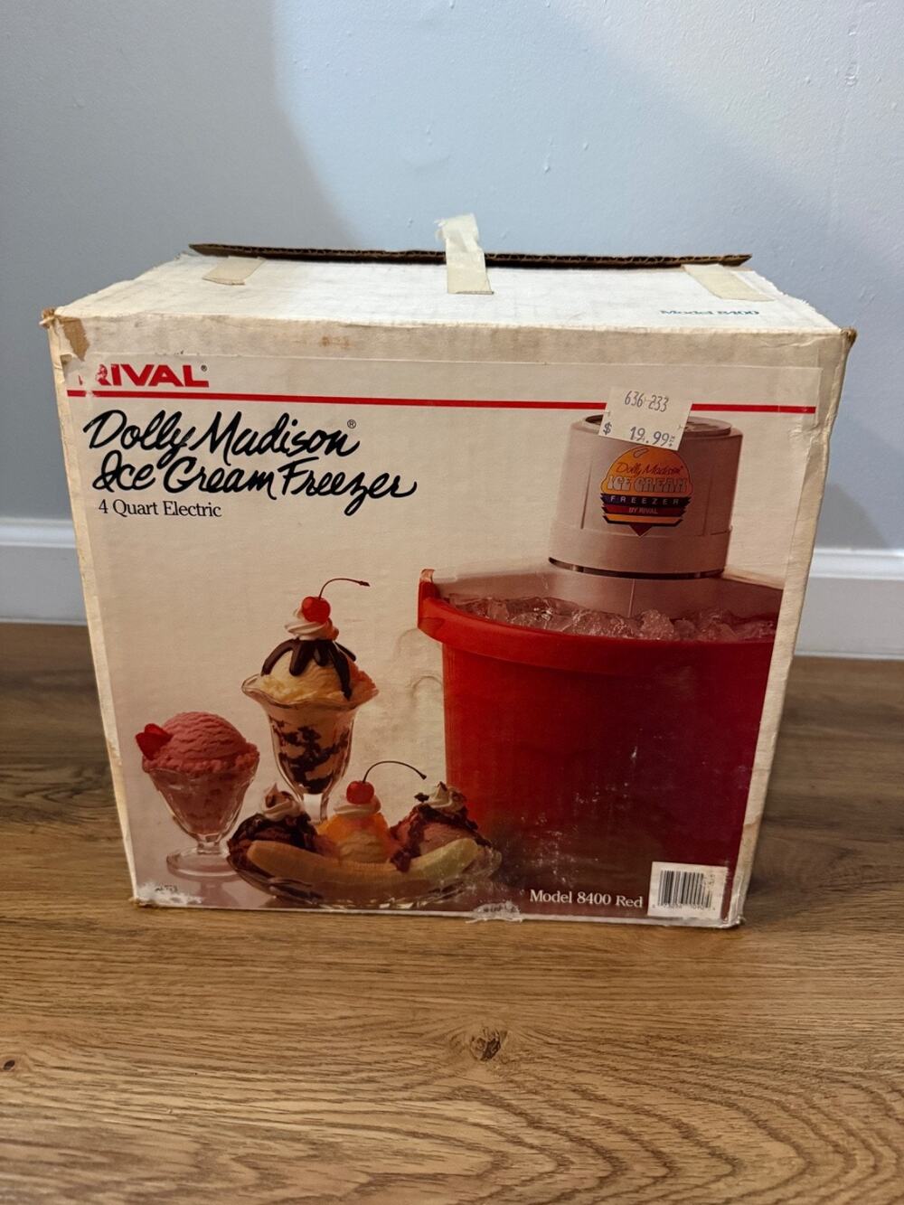 Vintage 1987 Rival Dolly Madison Ice Cream Freezer 4 Qt Model 8400 Red Box Works